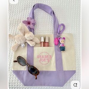 Viral Trader Joe’s Mini Pastel Canvas Tote Bag Pink & Purple
